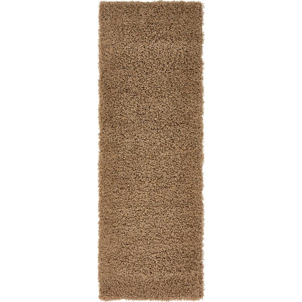 Unique Loom Solid Shag Sandy Brown 6 ft. Runner Rug