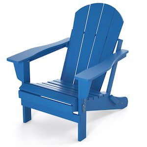 Blue All-Weather Proof Folding HDPE Resin Adirondack Chair (Set of 1)