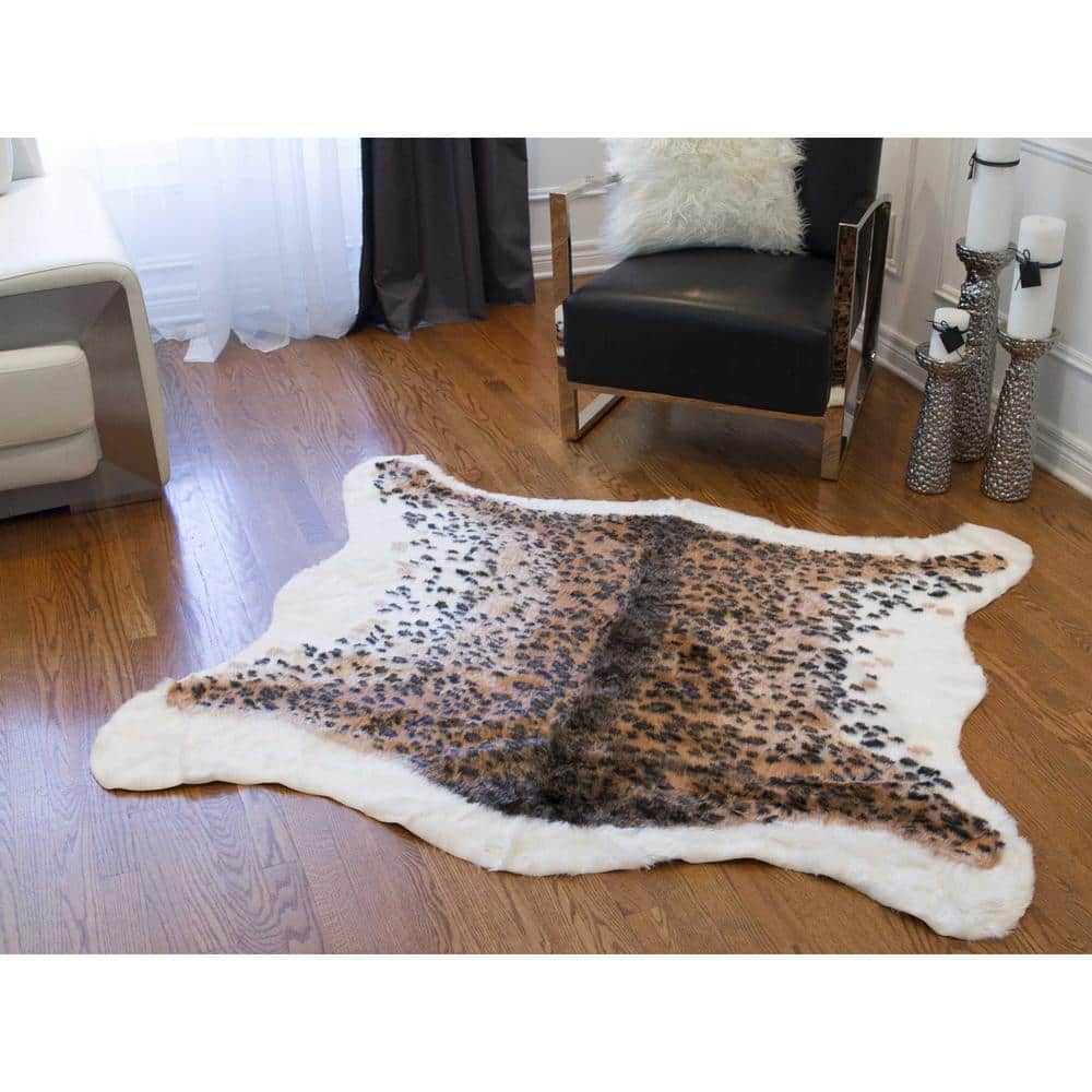 51" x 60" Faux Leopard Hide Black and Brown Area Rug