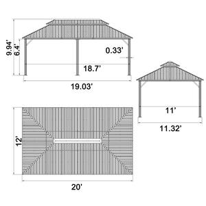 12 ft. x 20 ft. Aluminum Double Hardtop Gazebo with Grey Curtains and Netting