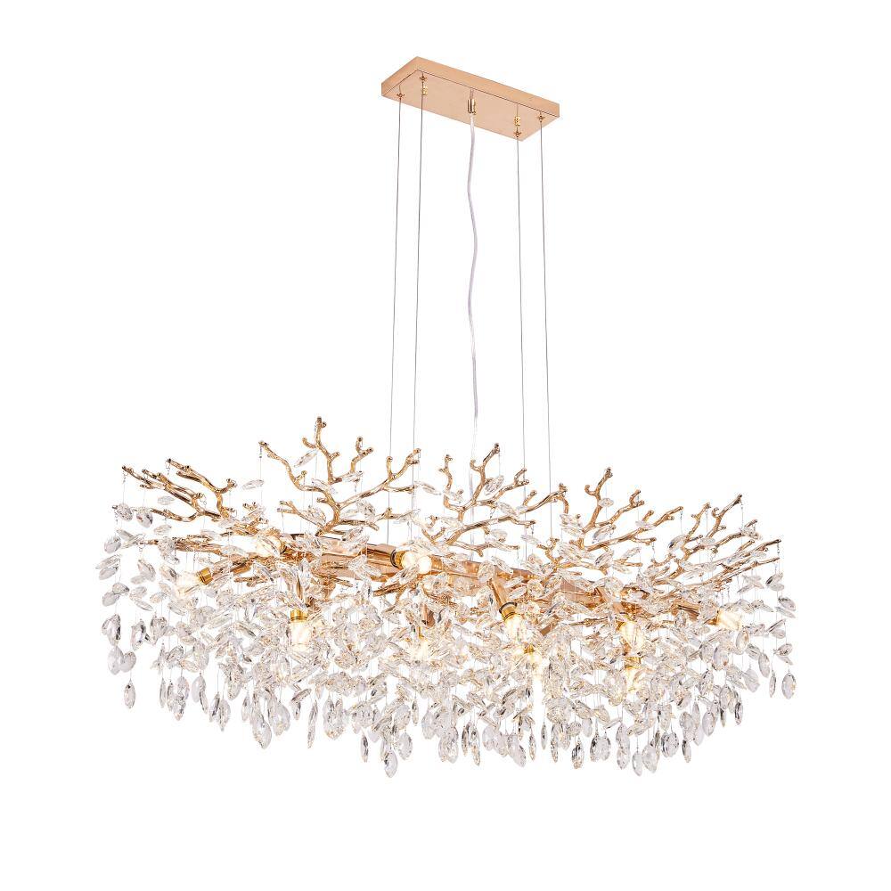 49 in. 14-Light French Gold Linear Crystal Chandelier with Tree Branch Design, Bulbs Not Included price history on PriceWatchPro