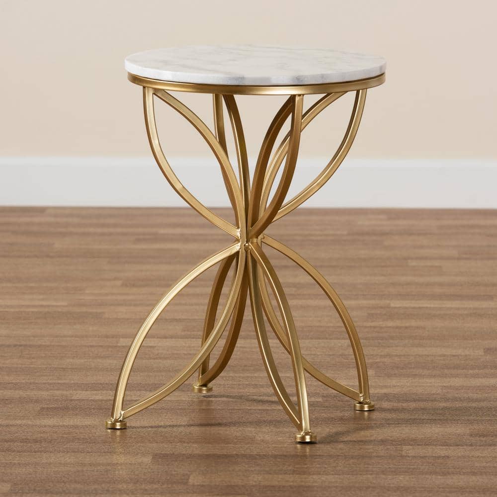 Jaclyn White Marble and Gold Metal Round Accent Table