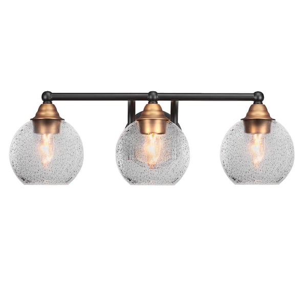 Unbranded Madison 7.75 in. 3-Light Bath Bar, Matte Black and Brass, Smoke Bubble Glass Vanity Light