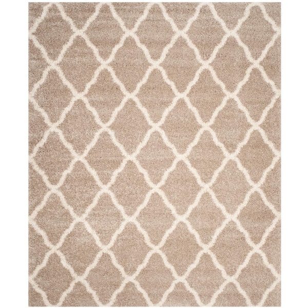 SAFAVIEH Hudson Shag Beige/Ivory 8 ft. x 10 ft. Geometric Diamond Trellis Area Rug