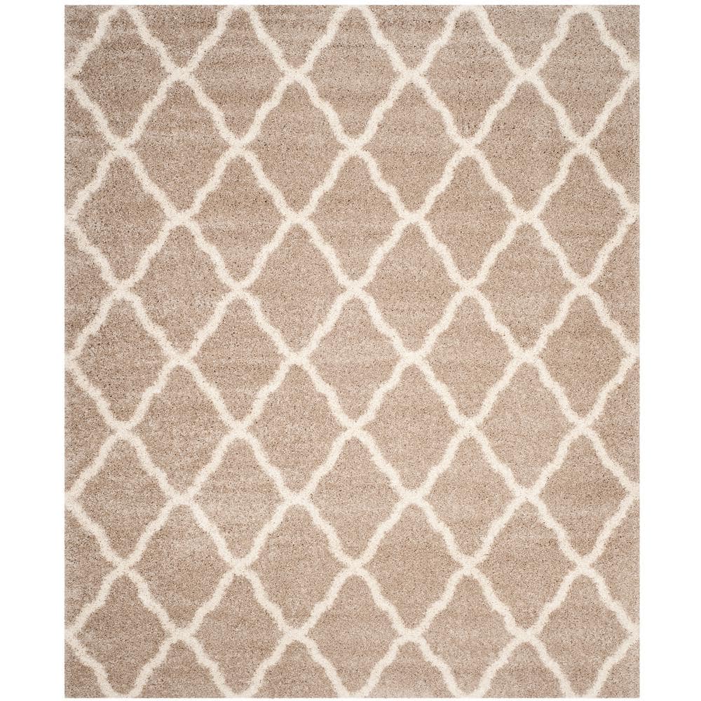 Hudson 9' x 12' Beige Ivory Geometric Shag Rug
