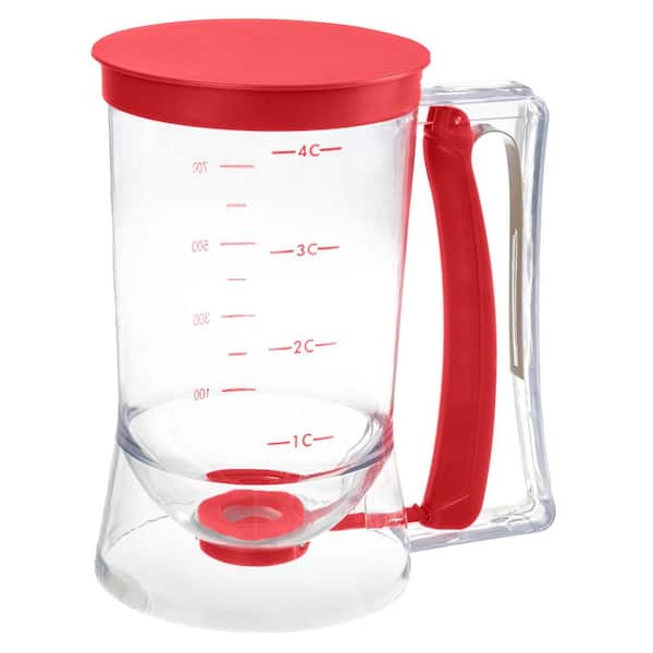 Chef Buddy 4-Cup Batter Dispenser with Squeeze Handle for Pancakes, Waffles, Muffins, and Crepes-Red Measuring Cup Dispenser
