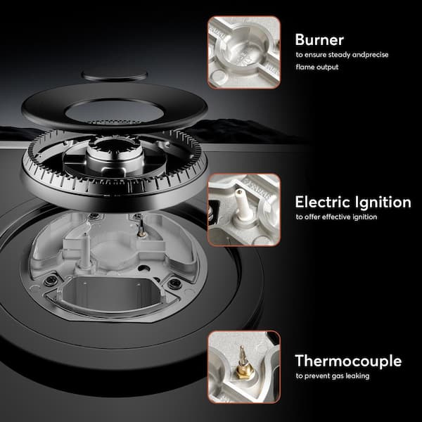 36 in. Built-In Gas Cooktop in Black with 5 Sealed Burners