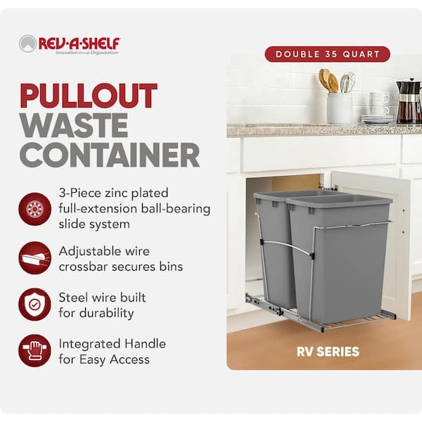 Silver Double Pull Out Trash Can 35 qt. for Kitchen
