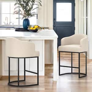 Crystal linen 26 in.Counter Height Fabric Upholstered Bar Stool Kitchen Island Stool With Black Metal Frame (Set of 2)