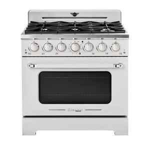 Classic Retro 36 in 5.2 cu. ft. 6-Burner Freestanding Retro Gas Range with Convection Oven in Marshmallow White