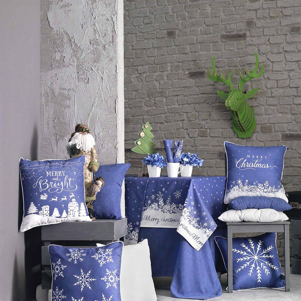 Blue and White Christmas Polyester Pillow Covers Set of 4