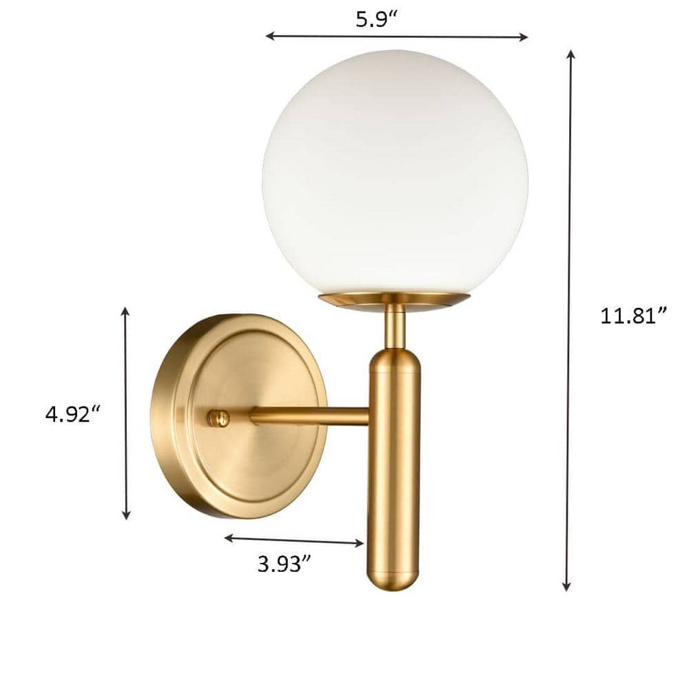 Opal Globe Brass Vanity Wall Sconce with Glass Shade