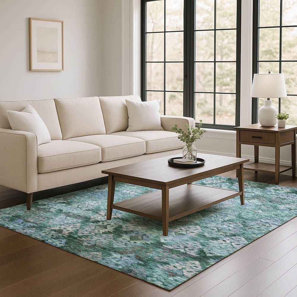 Mayfield Premium Machine Washable Abstract AMF1637 Emerald 3 ft. x 4 ft. Area Rug price history on PriceWatchPro