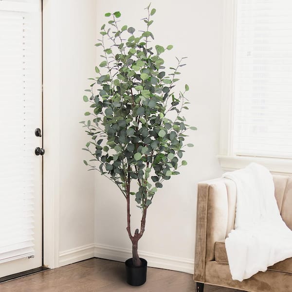 LIVING LUXURY 6.5 ft. Frosted Green Artificial Eucalyptus Tree in Pot