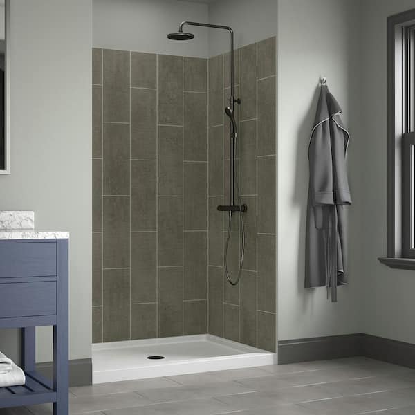 CRAFT + MAIN Jetcoat 34 in. D x 48 in. W x 78 in. H 5-Piece Easy Up Adhesive Alcove Shower Surround in Quarry