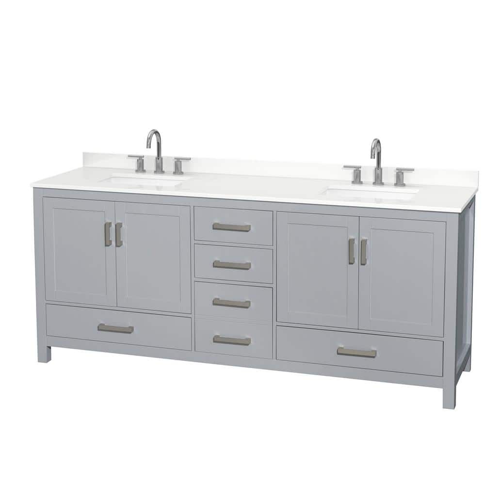 Sheffield 80 in. W. x 22 in. D x 35 in. H Double Bath Vanity in Gray with White Quartz Top price history on PriceWatchPro
