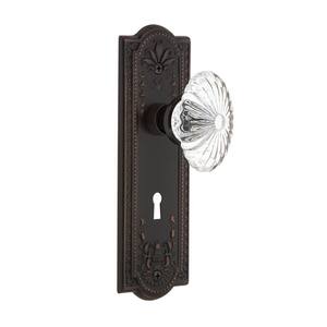 Meadows Plate with Keyhole 2-3/8 in. Backset Timeless Bronze Privacy Bed/Bath Oval Fluted Crystal Glass Door Knob