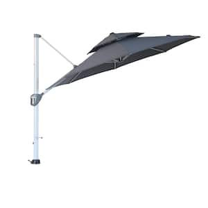 11 ft. Octagon Aluminum Cantilever Patio Umbrella 360 Rotation,Dual Top Design Large Outdoor Umbrella with Cover in Gray