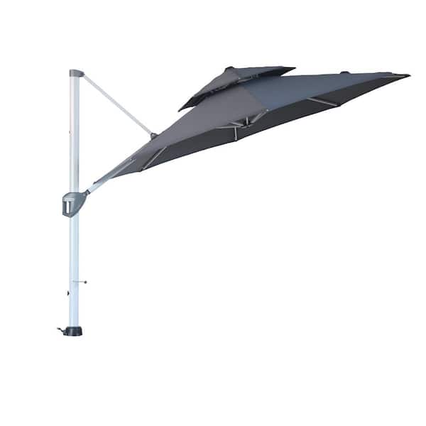 Mondawe 11 ft. Octagon Aluminum Cantilever Patio Umbrella 360 Rotation,Dual Top Design Large Outdoor Umbrella with Cover in Gray
