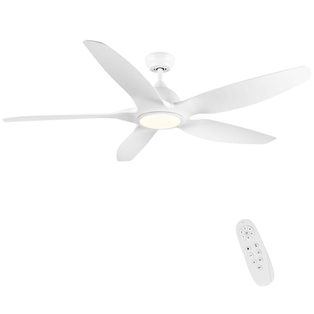 60 in. Integrated LED Indoor Downrod White Ceiling Fan with Light Kit and Remote Control price history on PriceWatchPro