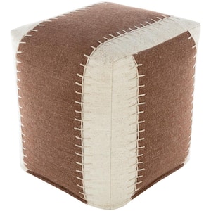 Remiel Striped Brown Wool Cube Accent Pouf