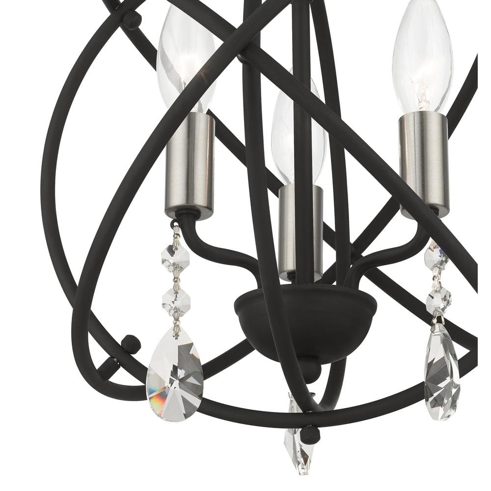 Black Steel Mini Crystal Candle Chandelier Light