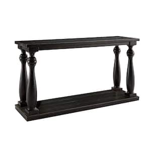 60 in. Black Rectangular Wood end table with Turned Legs