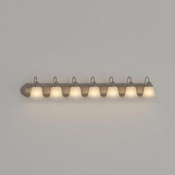 7-Light Brushed Nickel Vanity Light with Alabaster Glass Bell Shade 7-Light Brushed Nickel Vanity Light with Alabaster Glass Bell Shade