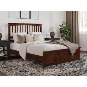 Becket Walnut Brown Solid Wood Frame Queen Low Profile Platform Bed with Matching Footboard