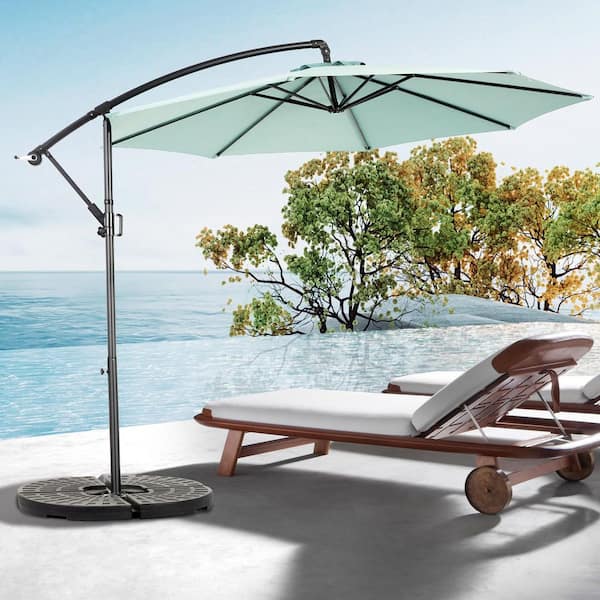 10 ft. Cantilever Patio Umbrella Offset Hanging Umbrella Without Base in Light Green