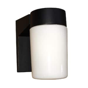 Black LED Sconce with Opal White Cylindrical Glass Shade