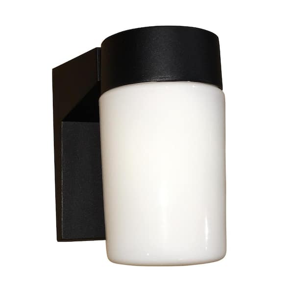 Unbranded Black LED Sconce with Opal White Cylindrical Glass Shade