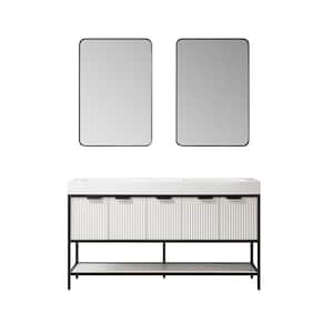 Marcilla 60 in. W x 20 in. D x 34 in . H Double Sink Bath Vanity in White with White Integral Sink Top and Mirror
