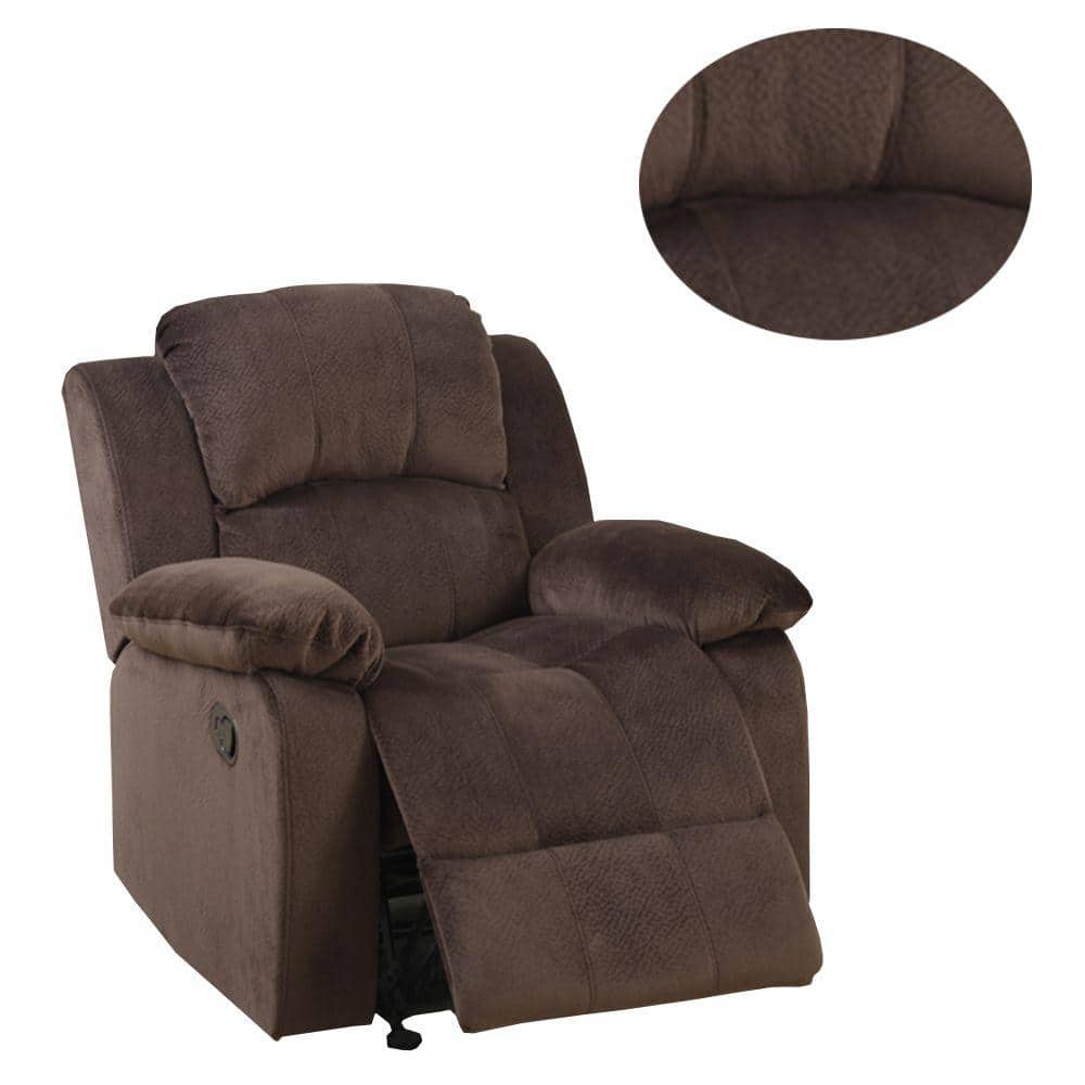 Contemporary Choco Brown Leather Rocker Recliner with Pillow Top Armrest