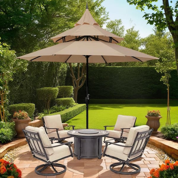 Maypex 9 ft.Pagoda Market Umbrella,3 Tier Patio Umbrella in Tan