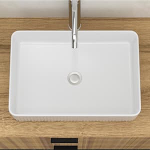 19.63 in. Vessel Rectangular Bathroom Sink in White Ceramic