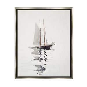 Tranquil Sailboat Vessel Floating Ocean Reflection by Lettered and Lined Floater Frame Nature Art Print 21 in. x 17 in.