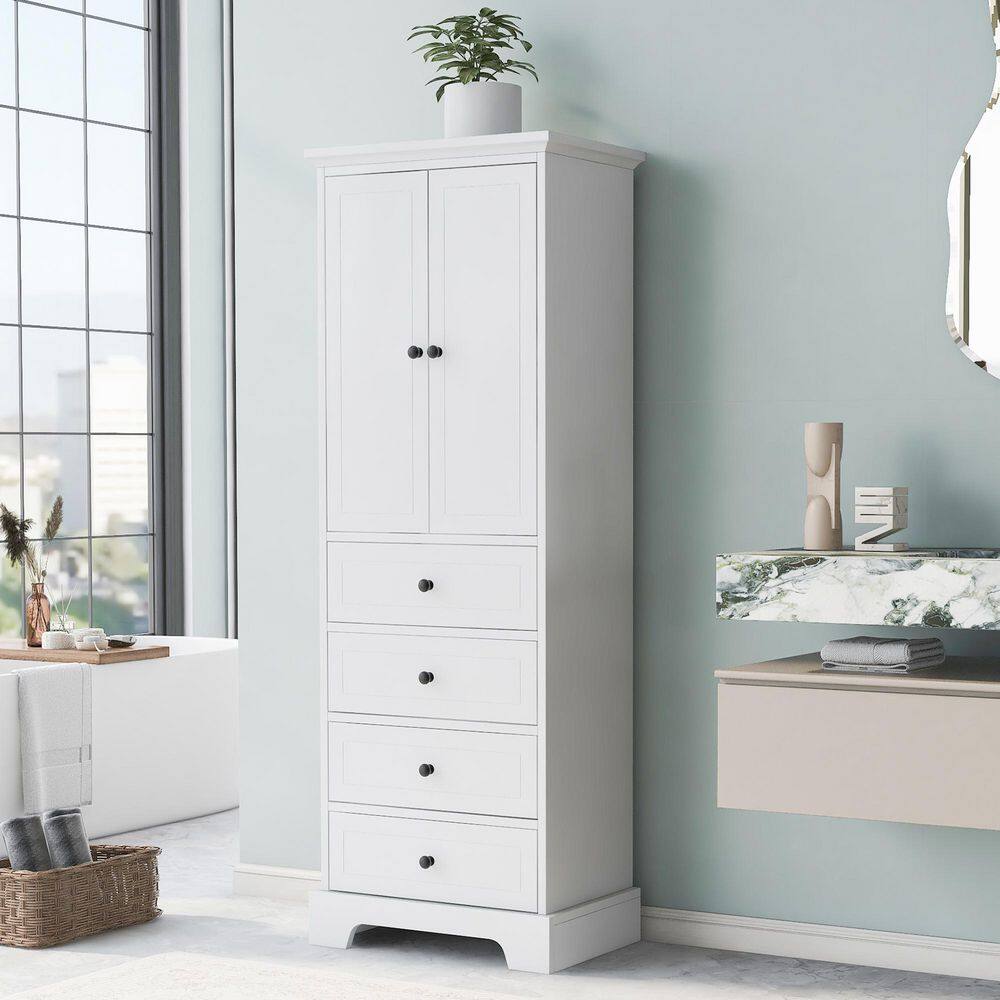 24 in. W x 16 in. D x 68 in. H White Freestanding Linen Cabinet, Storage Cabinet with 2-Doors and 4-Drawers price history on PriceWatchPro