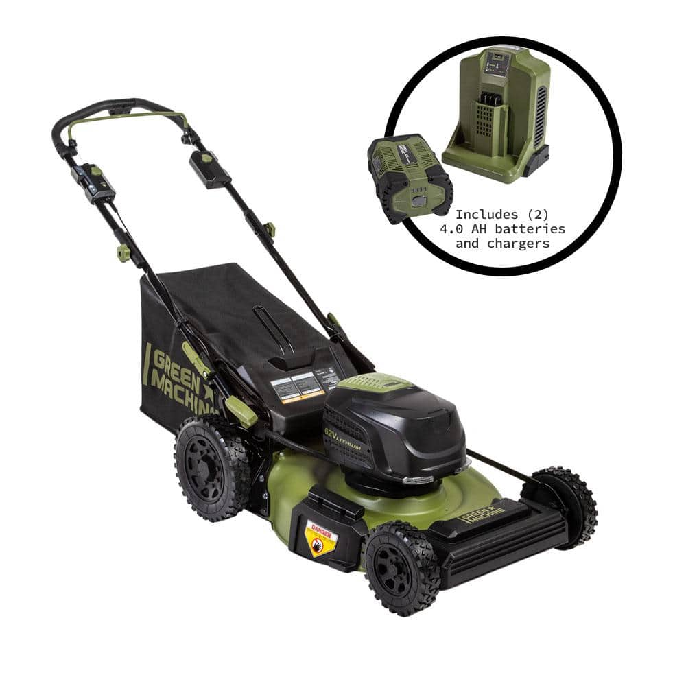 Reviews for Green Machine 62V Brushless 22 in. Electric Cordless Battery  Self- Propelled Lawn Mower with 2 4.0 Ah Batteries and Charger