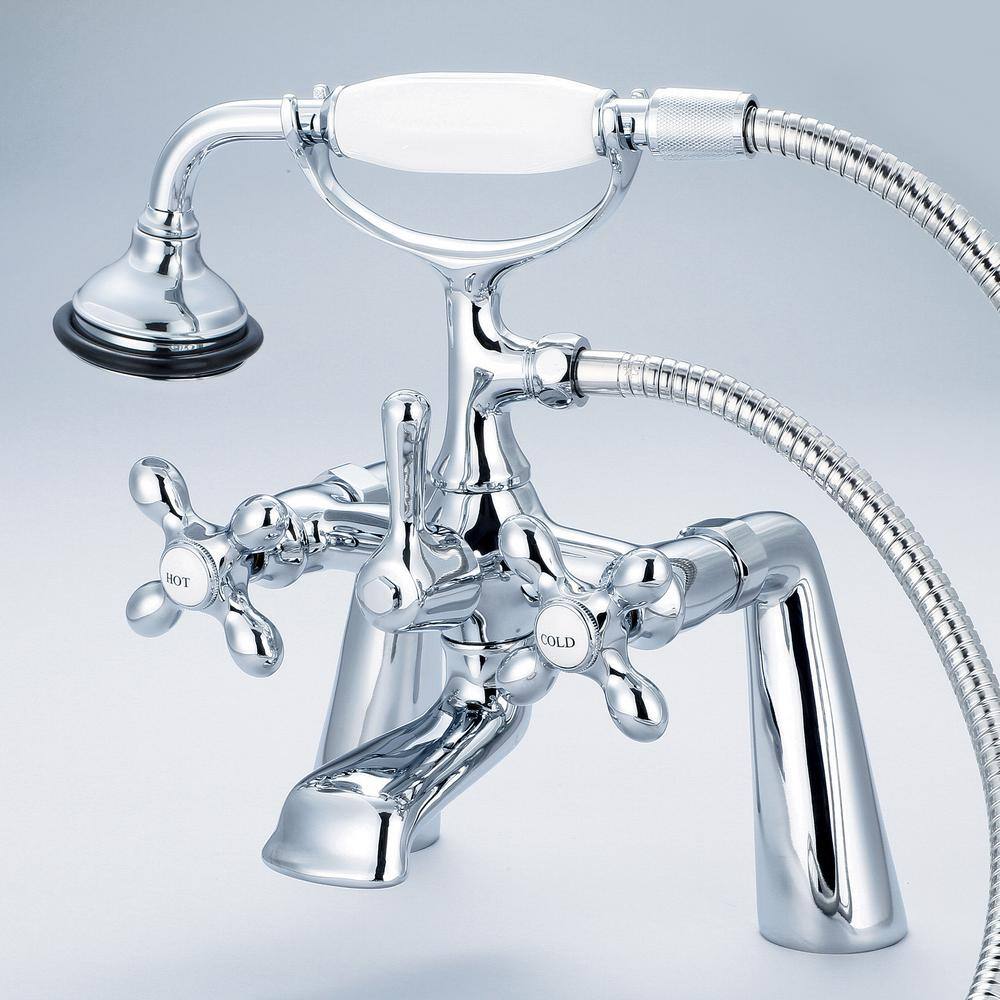 Vintage Chrome Deck Mount Tub Faucet with Handheld Shower