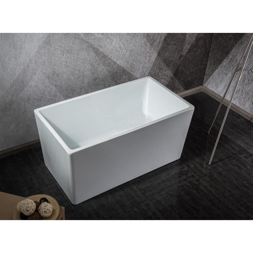 White Acrylic Rectangular Freestanding Soaking Bathtub, 44"
