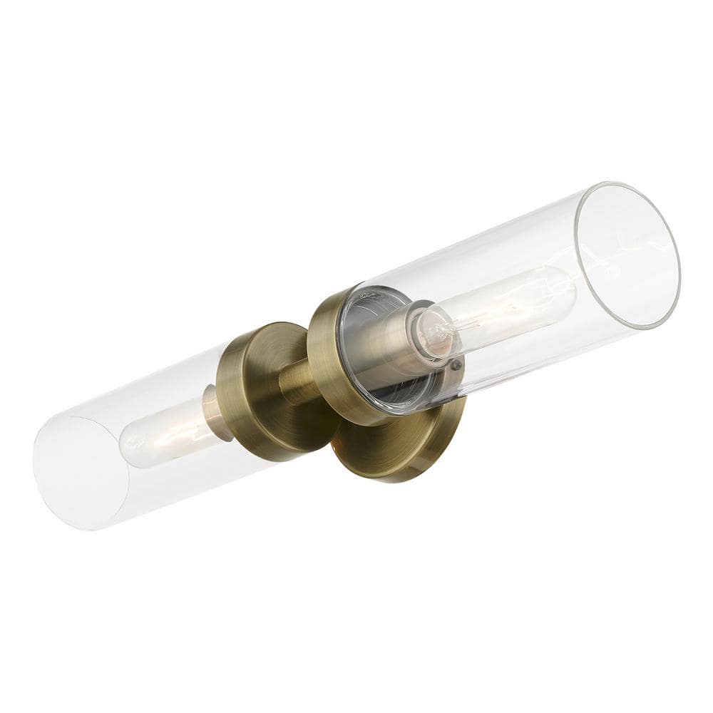 Antique Brass 2-Light Vanity Sconce with Clear Glass Shades