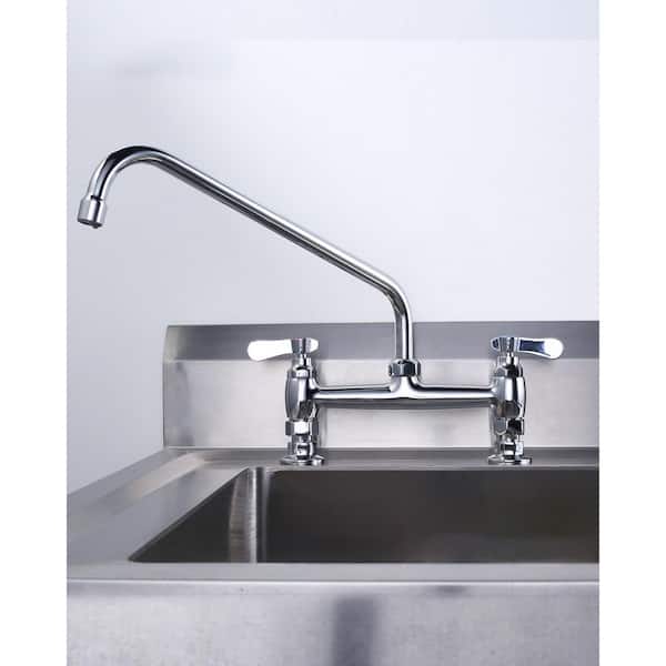 Double Handle Deck Mounted Commercial Standard Kitchen Faucet with 14 in. Swivel Spout in Polished Chrome