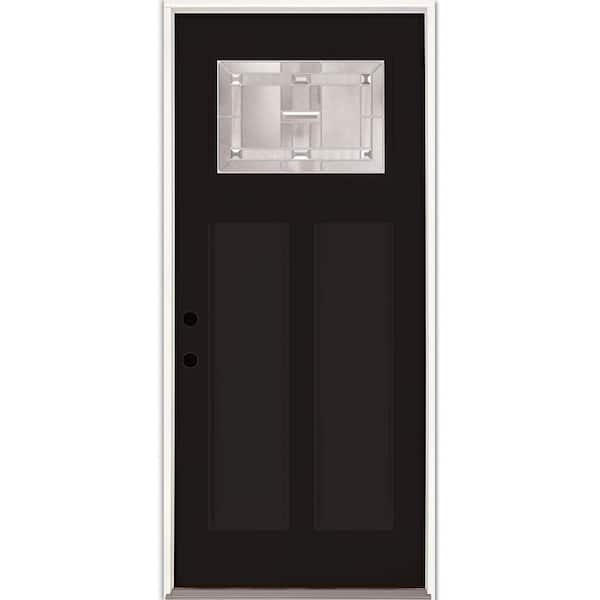 Feather River Doors Clarkston 36 in. x 80 in. Right Hand Inswing Zinc 1/4 Lite Painted Black Fiberglass Prehung Front Door