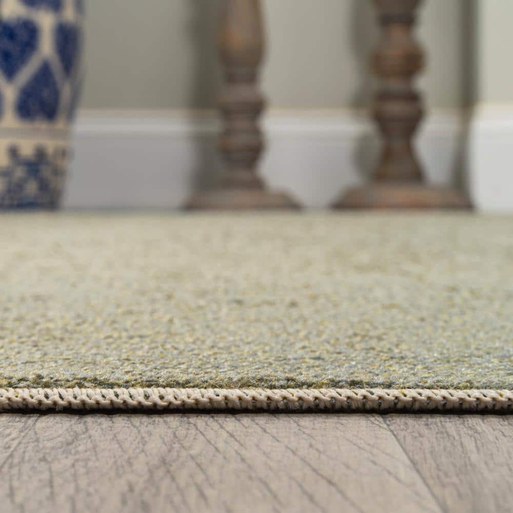 Sage Green Low-Pile Machine-Washable Synthetic Rectangular Area Rug