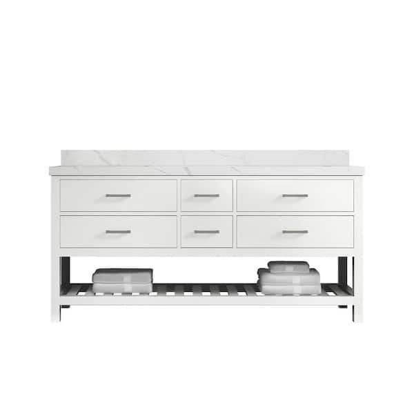Willow Collections Parker 72 in. W x 22 in. D x 36 in. H Double Sink Bath Vanity in White with 2 in. Calacatta Quartz Top