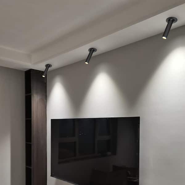 Parroco COB-Light 2.6 in.W Black Gimbal Head Fixed Track Minimalist Downlight Ceiling Light for Living Room(Set of 2)