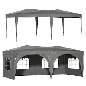 10 ft. x 20 ft. Gray Pop Up Canopy Tent Folding Outdoor Canopy Party Tent with 6 Removable Sidewalls and Carry Bag