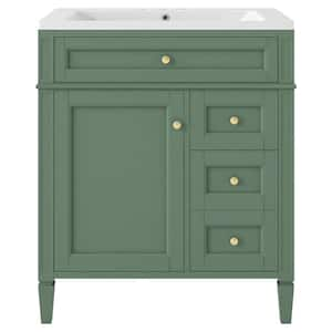 30 in. W x 18 in. D x 33 in. H Single Sink Freestanding Bath Vanity in Green with White Engineered Marble Top