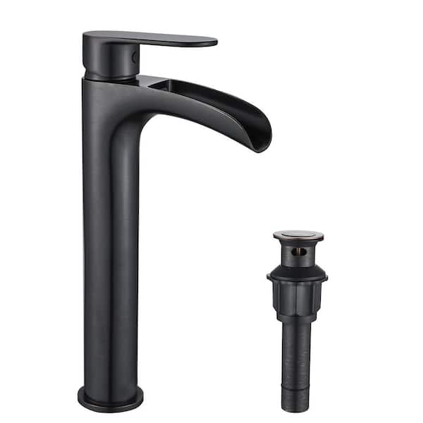androme Single Handle Single Hole Waterfall Bathroom Faucet Bathroom Sink Faucet with Supply Hoses in Oil Rubbed Bronze